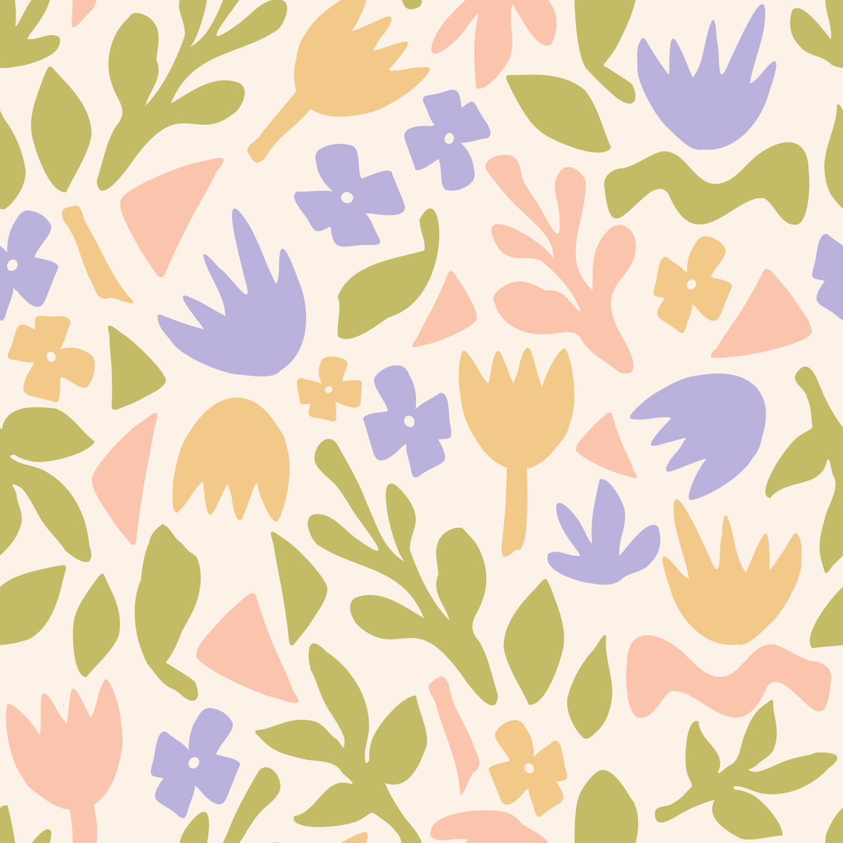 Pastel Botanical Folk Art Shapes Wallpaper⁠ in your room — zoomed