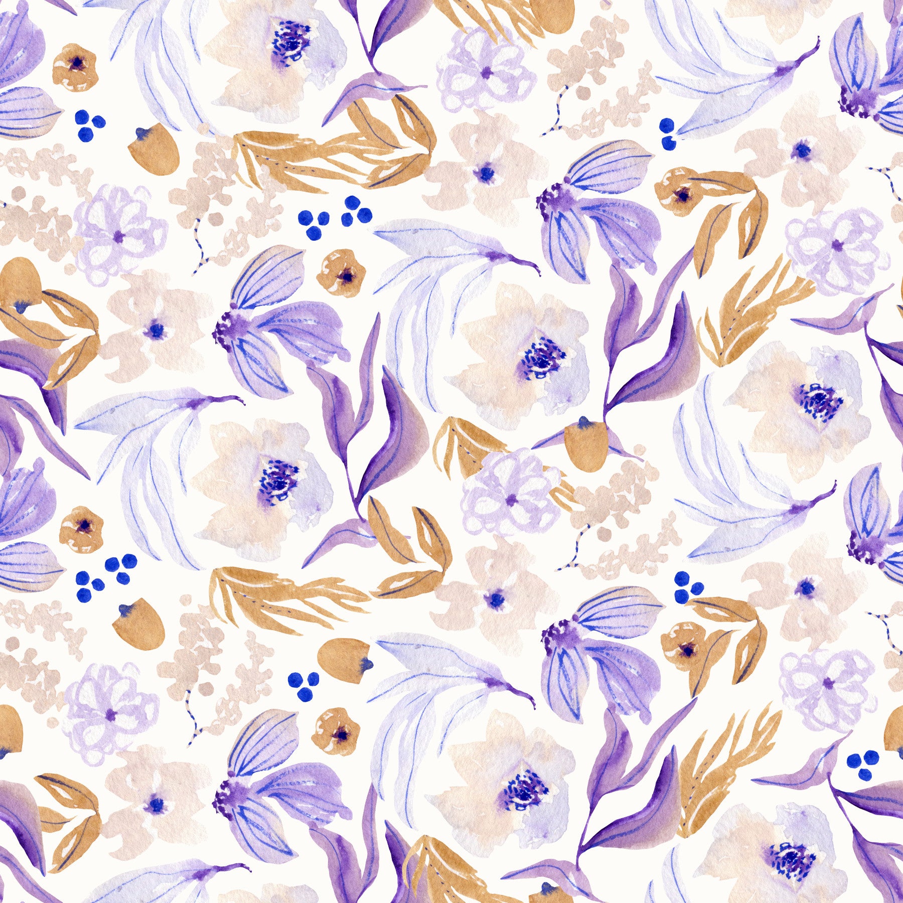 Lavender and Gold Botanical Bloom Wallpaper⁠