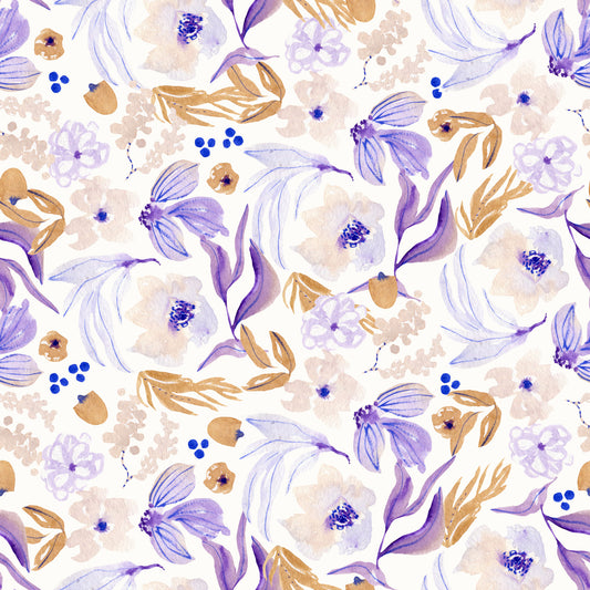 Lavender and Gold Botanical Bloom Wallpaper⁠