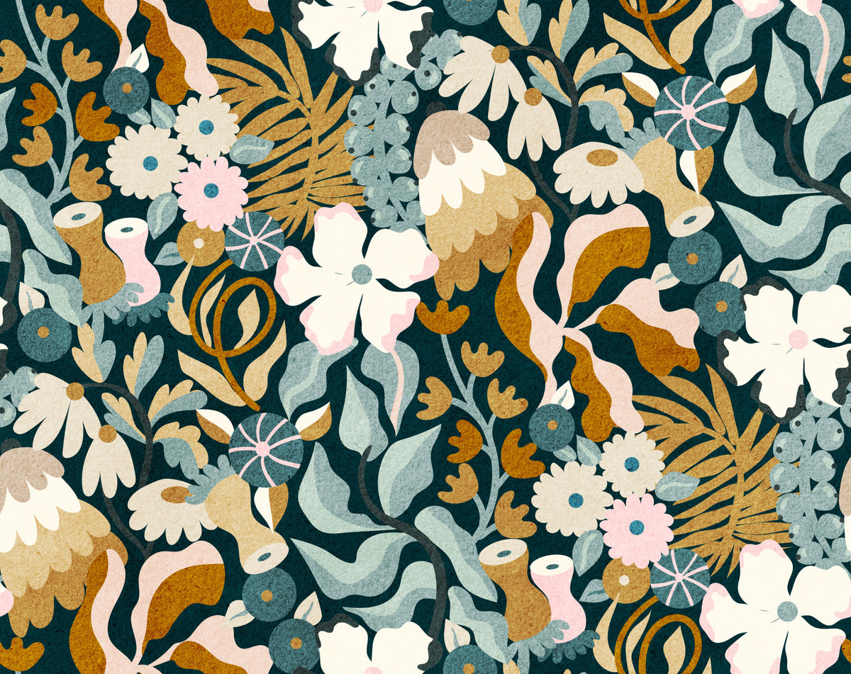 Retro Earthy Floral Bloom Wallpaper⁠ in your room