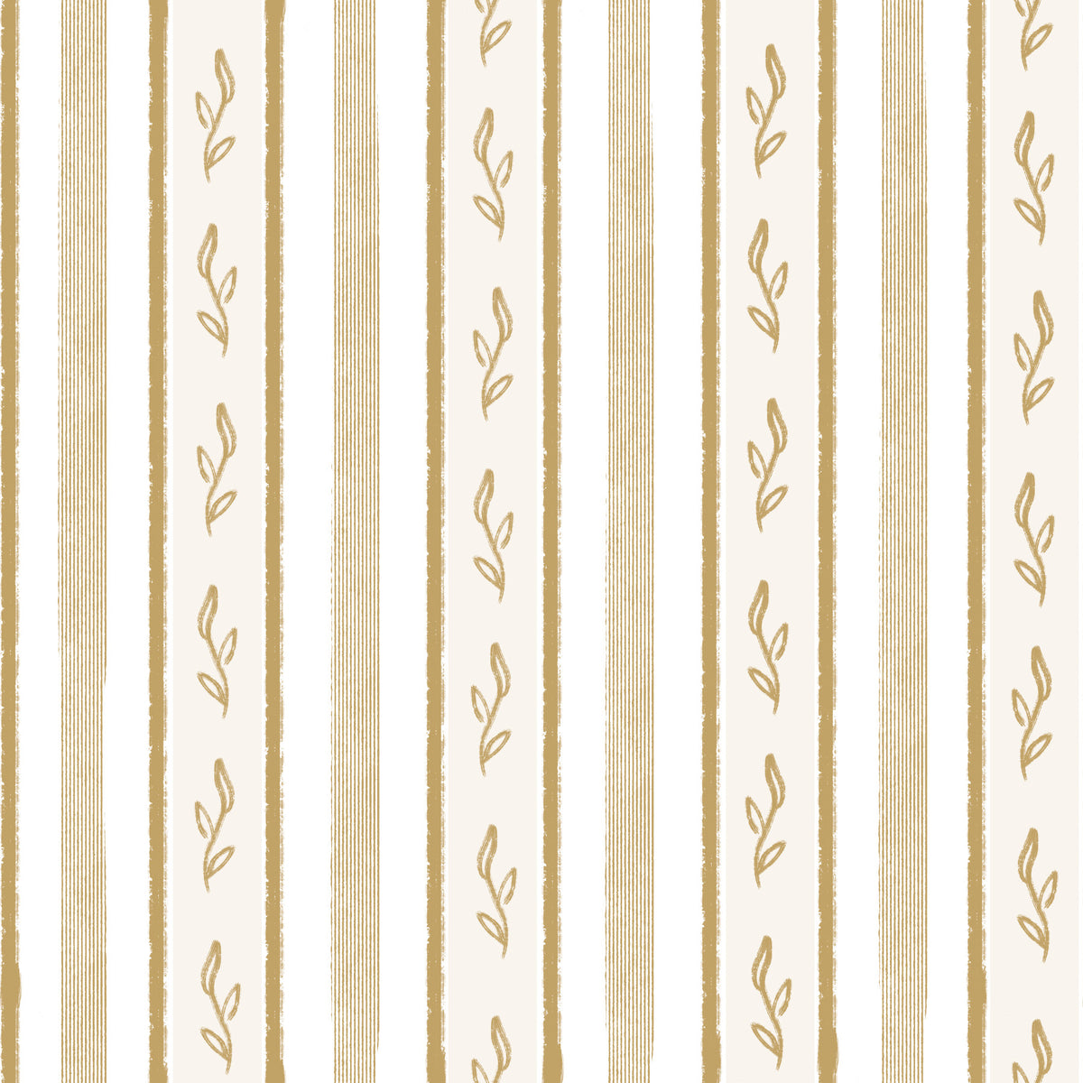 Golden Leaf Striped Botanical Wallpaper⁠