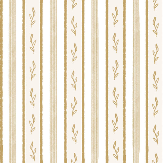Golden Leaf Striped Botanical Wallpaper⁠