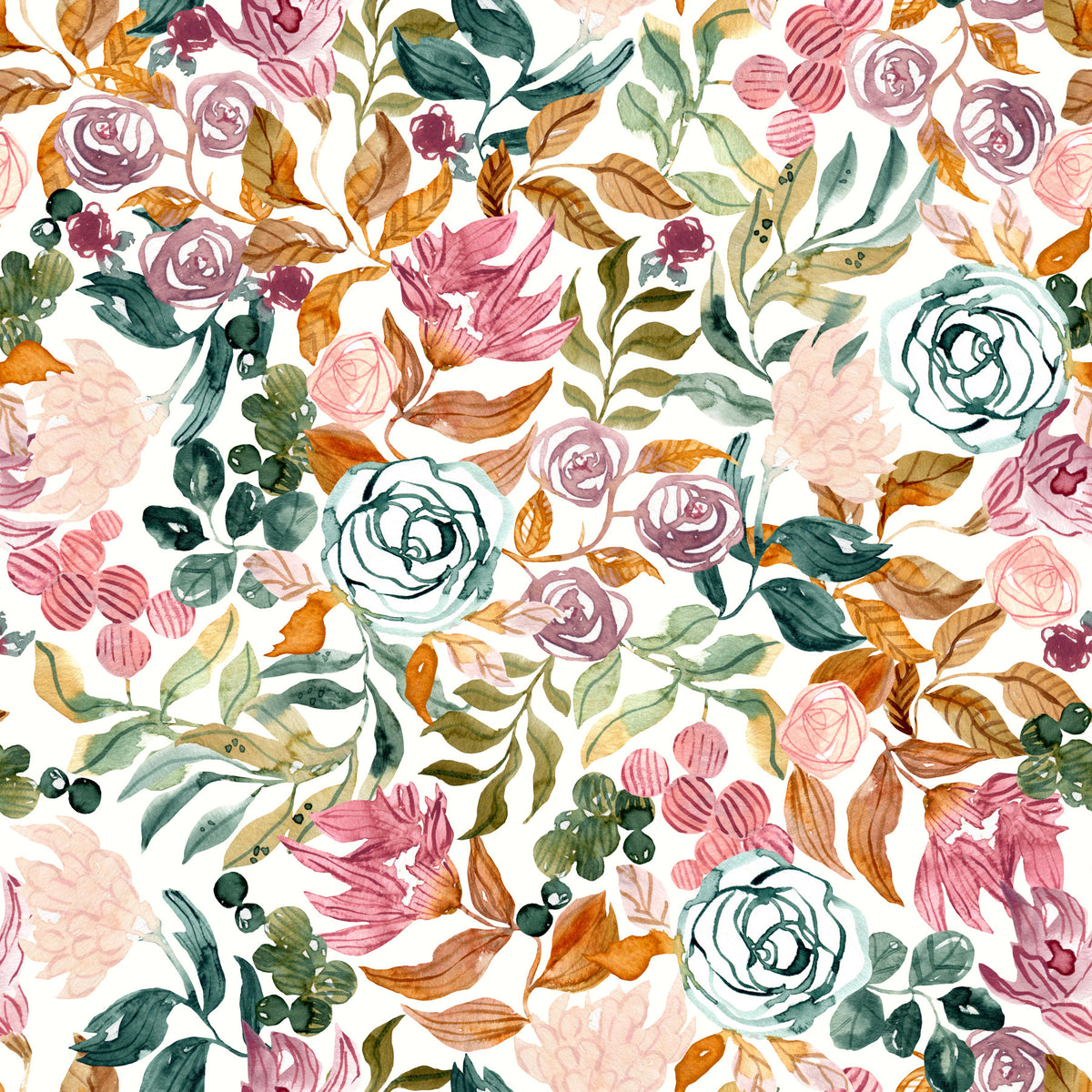 Autumn Garden Watercolor Florals Wallpaper⁠ in your room