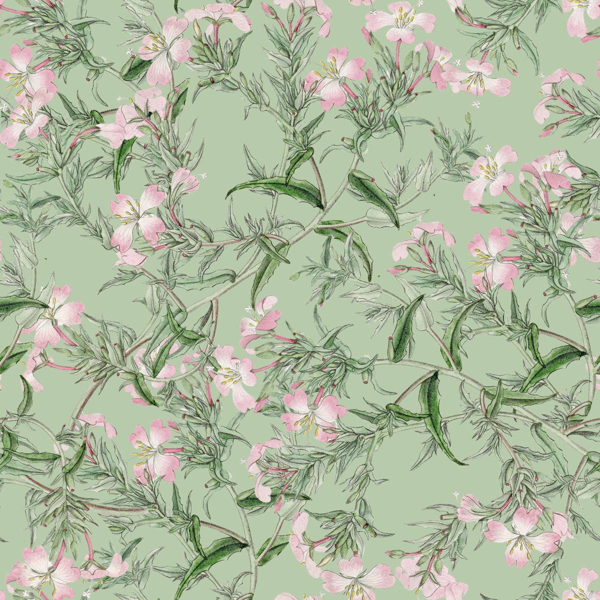 Soft Sage Floral Botanical Meadow Wallpaper⁠ in your room — zoomed