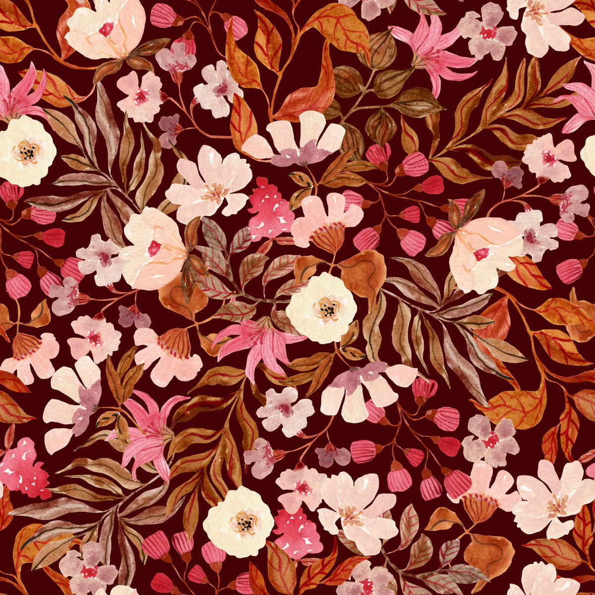 Autumn Garden Watercolor Blooms Wallpaper⁠ in your room