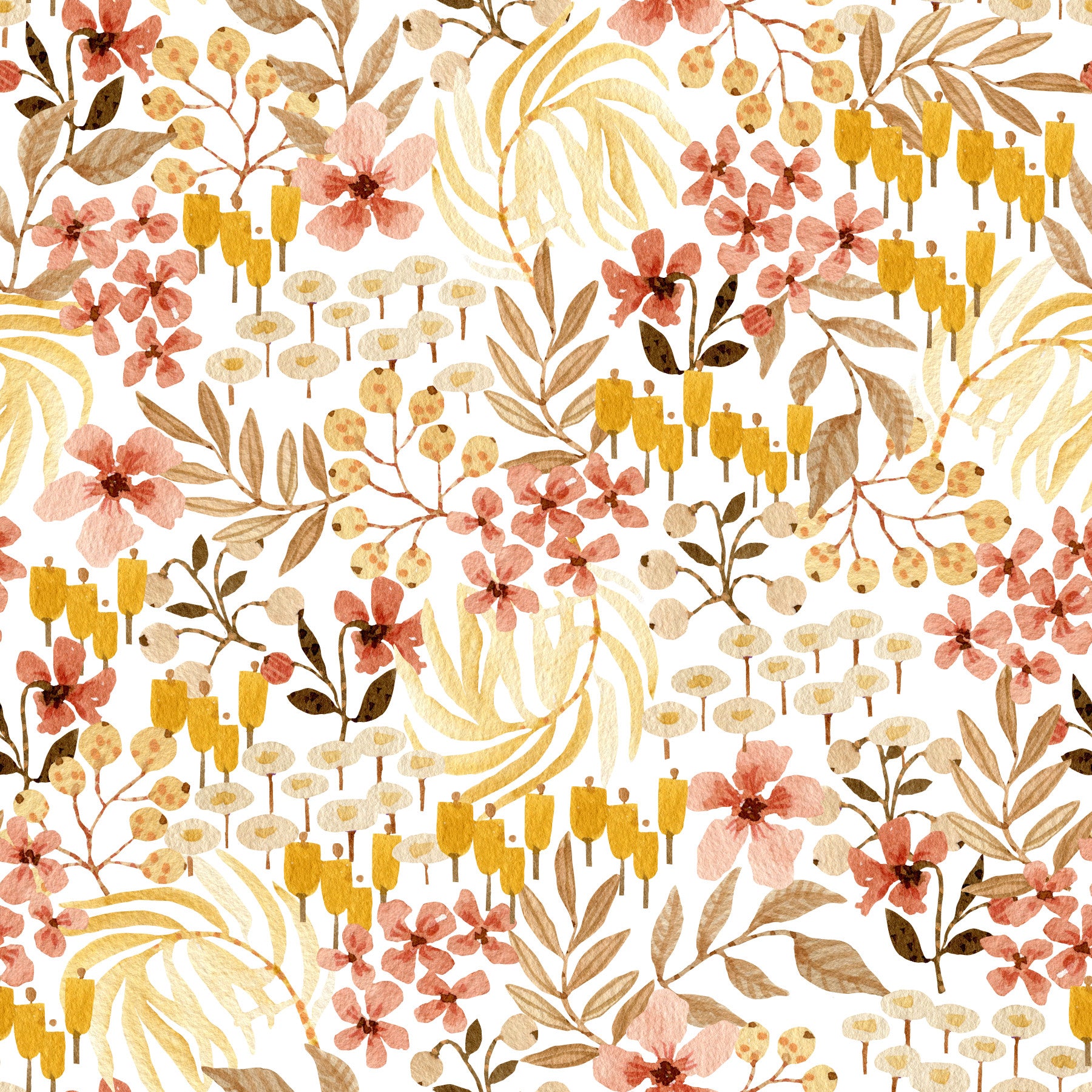 Rustic Earthy Flora Pattern Wallpaper⁠