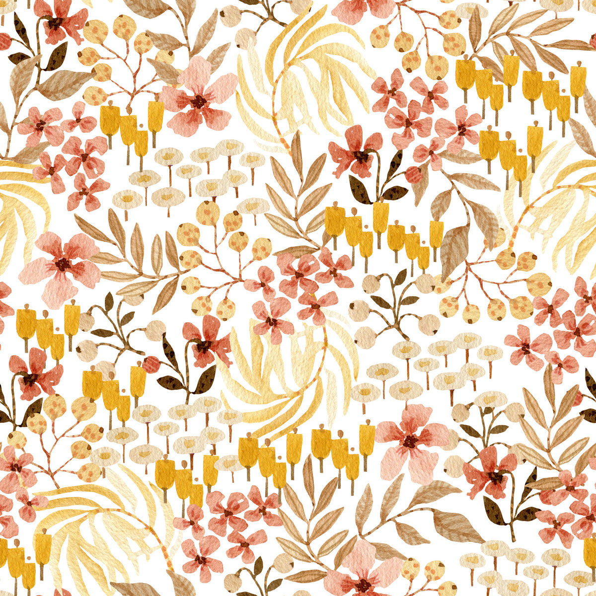 Rustic Earthy Flora Pattern Wallpaper⁠ in your room