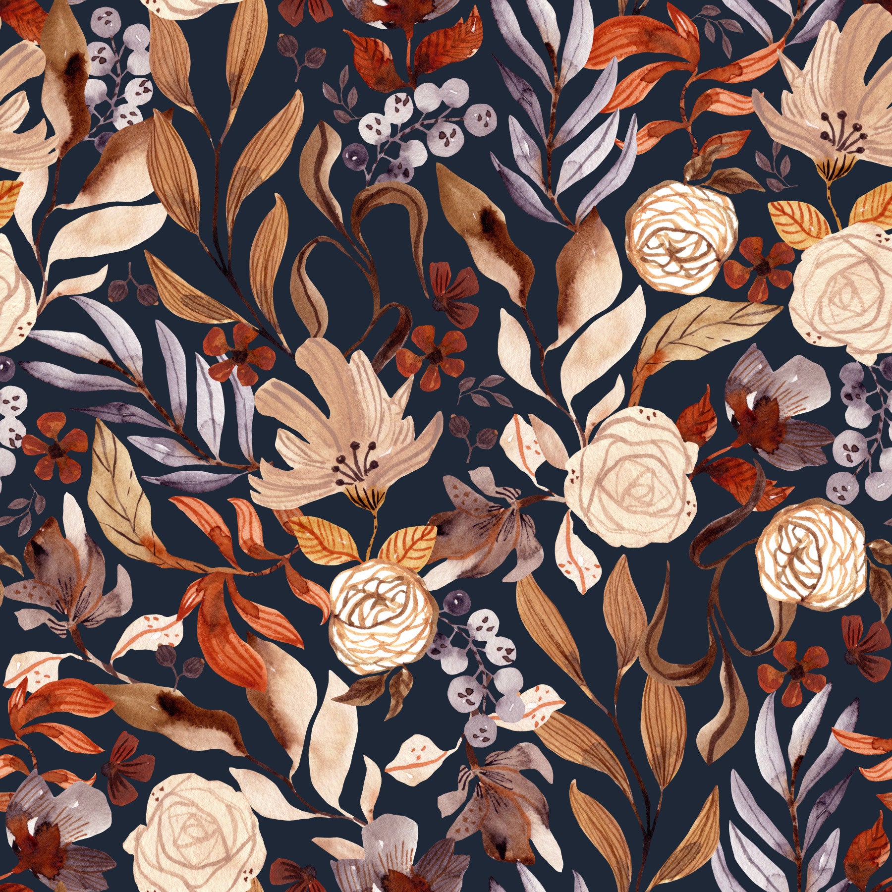 Autumn Botanical Twilight Blooms Wallpaper⁠