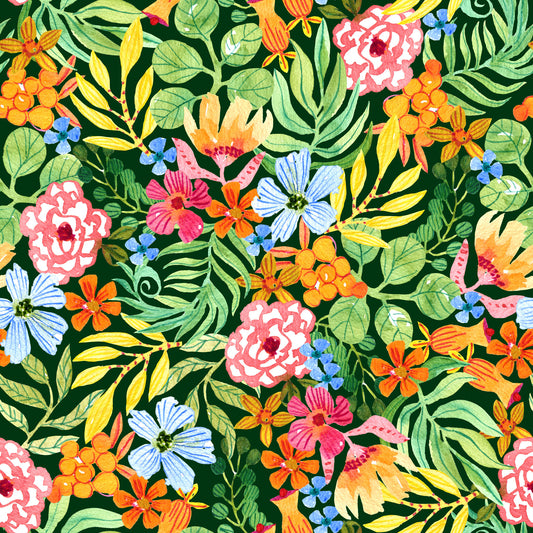 Vibrant Botanical Garden Illustration Wallpaper⁠