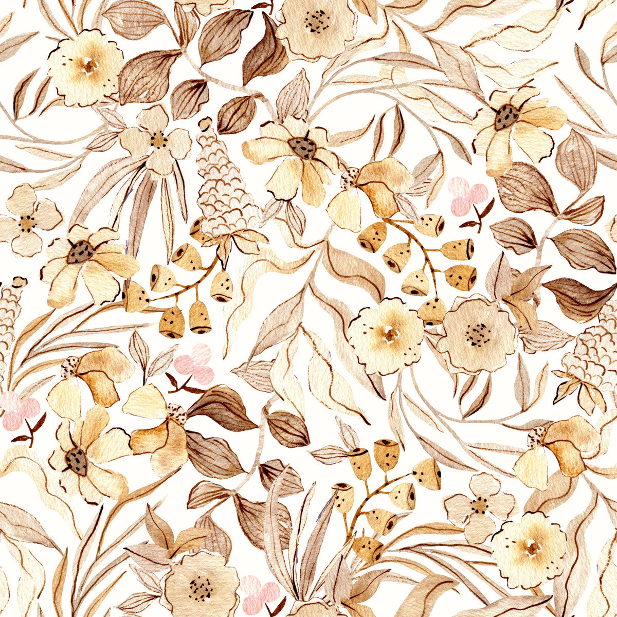 Rustic Earthy Botanical Meadow Wallpaper⁠