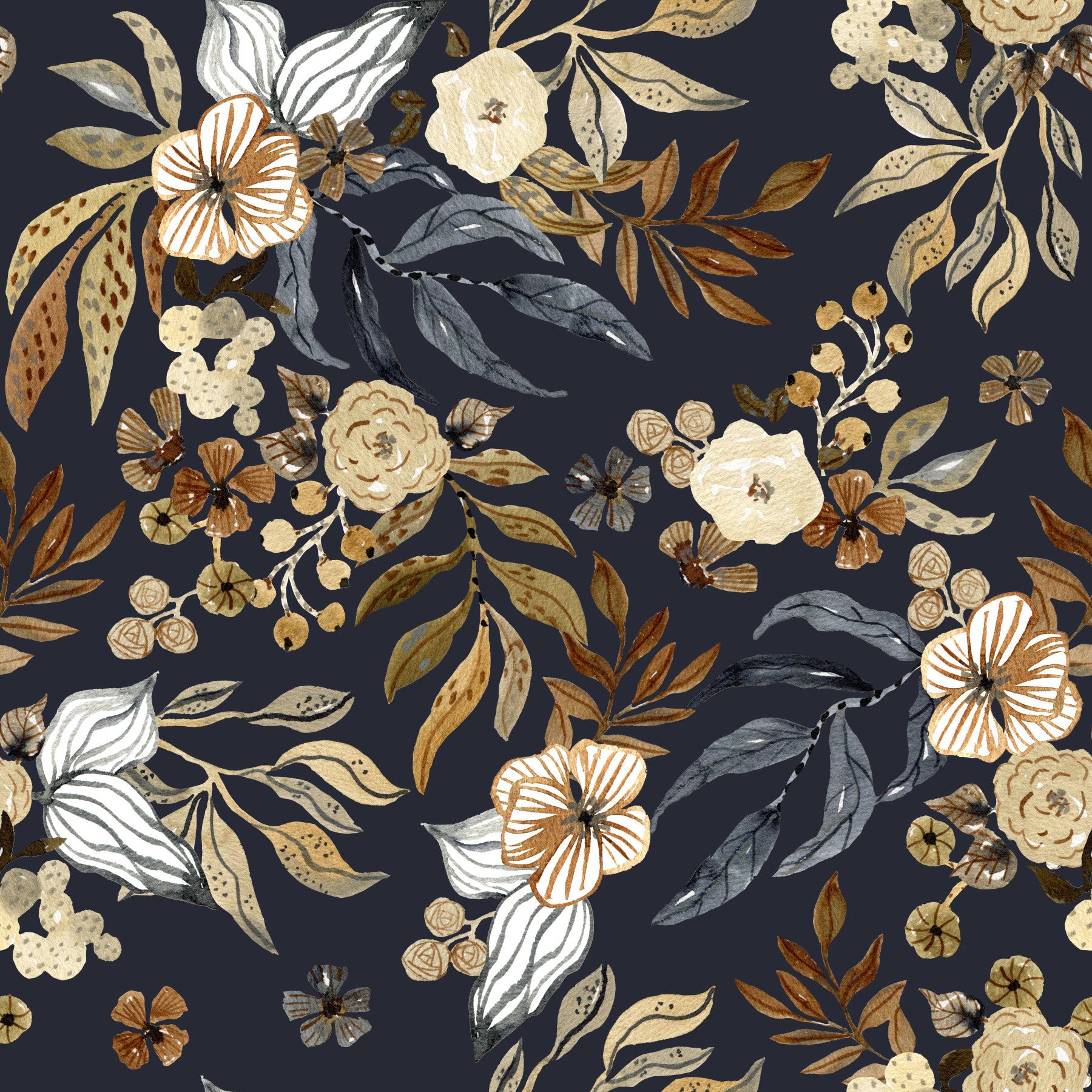 Dark Botanical Floral Illustration Wallpaper⁠