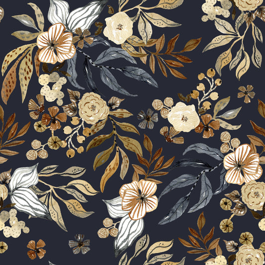 Dark Botanical Floral Illustration Wallpaper⁠