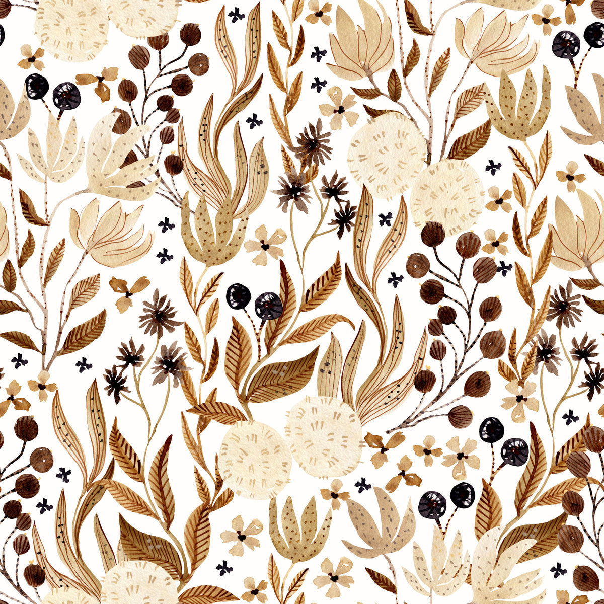 Autumn Meadow Botanical Sketch Wallpaper⁠ in your room