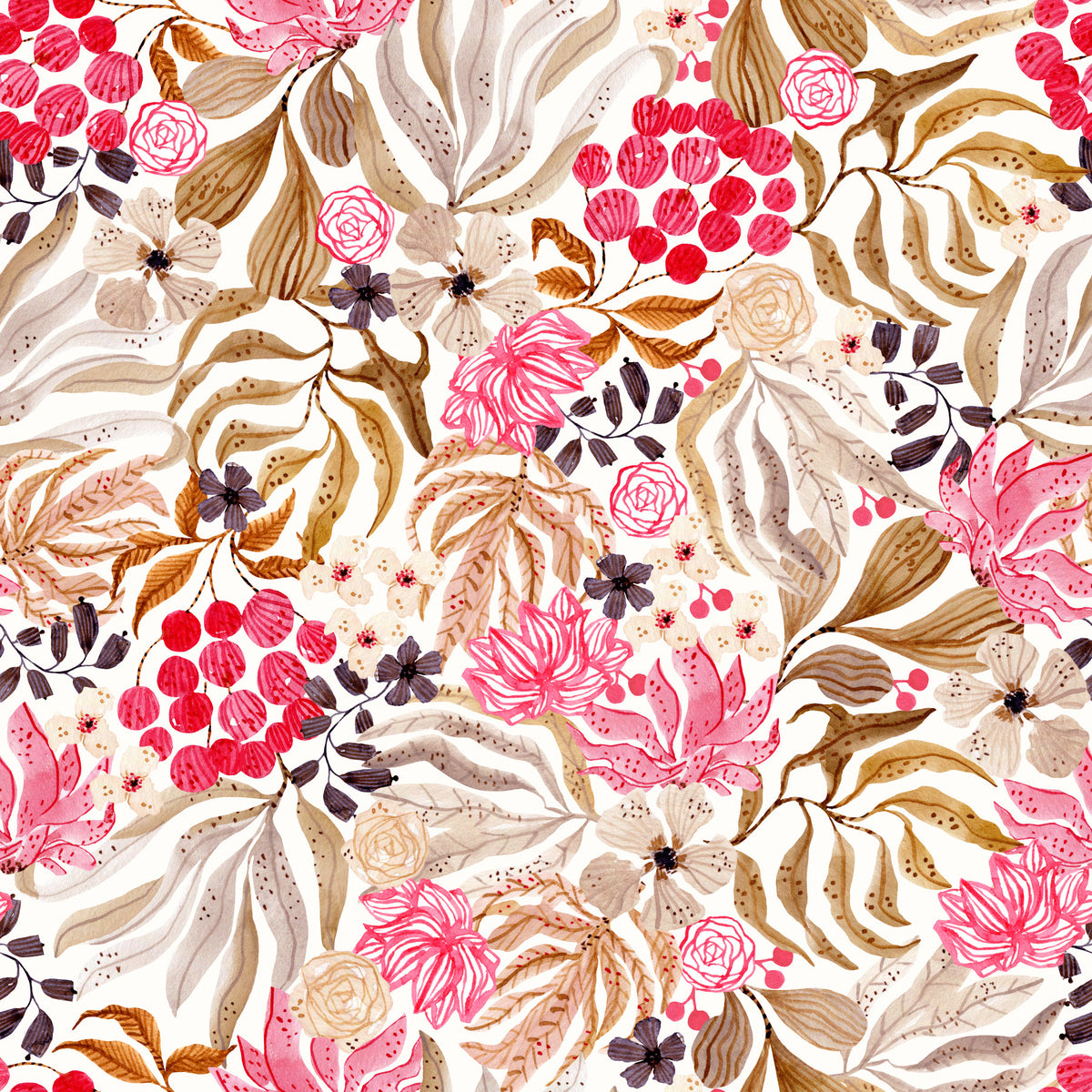Modern Whimsical Berry Garden Wallpaper⁠ in your room