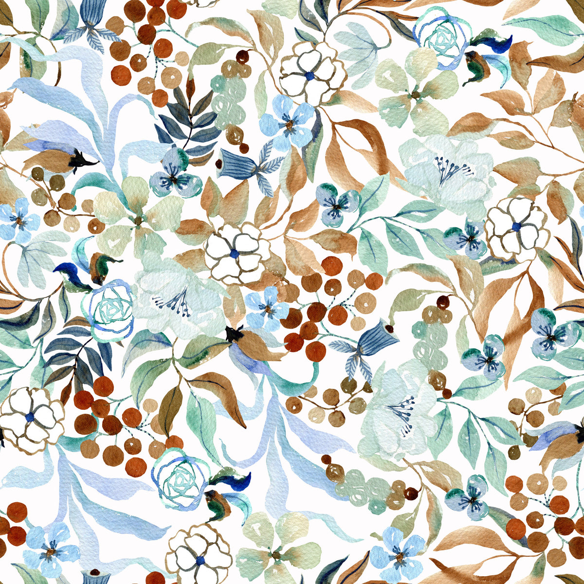Soft Sage and Blue Meadow Pattern Wallpaper⁠ in your room