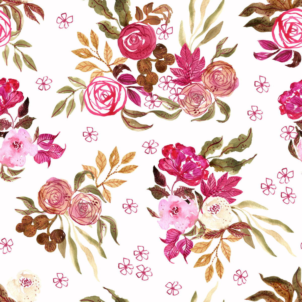 Crimson Rose Watercolor Bouquet Wallpaper⁠ in your room