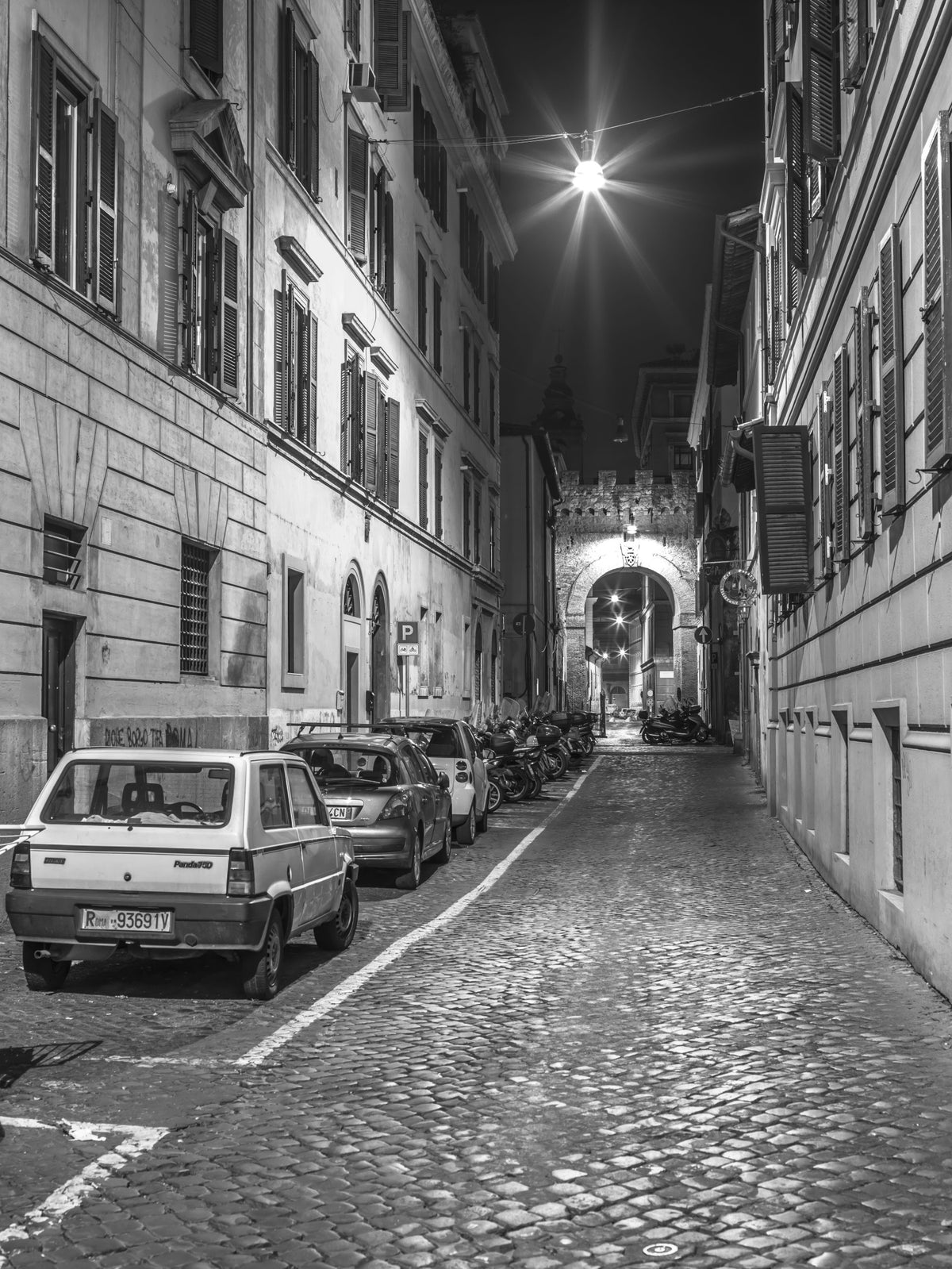 Italian Nighttime Cobblestone Alley Wall Mural in your room — zoomed