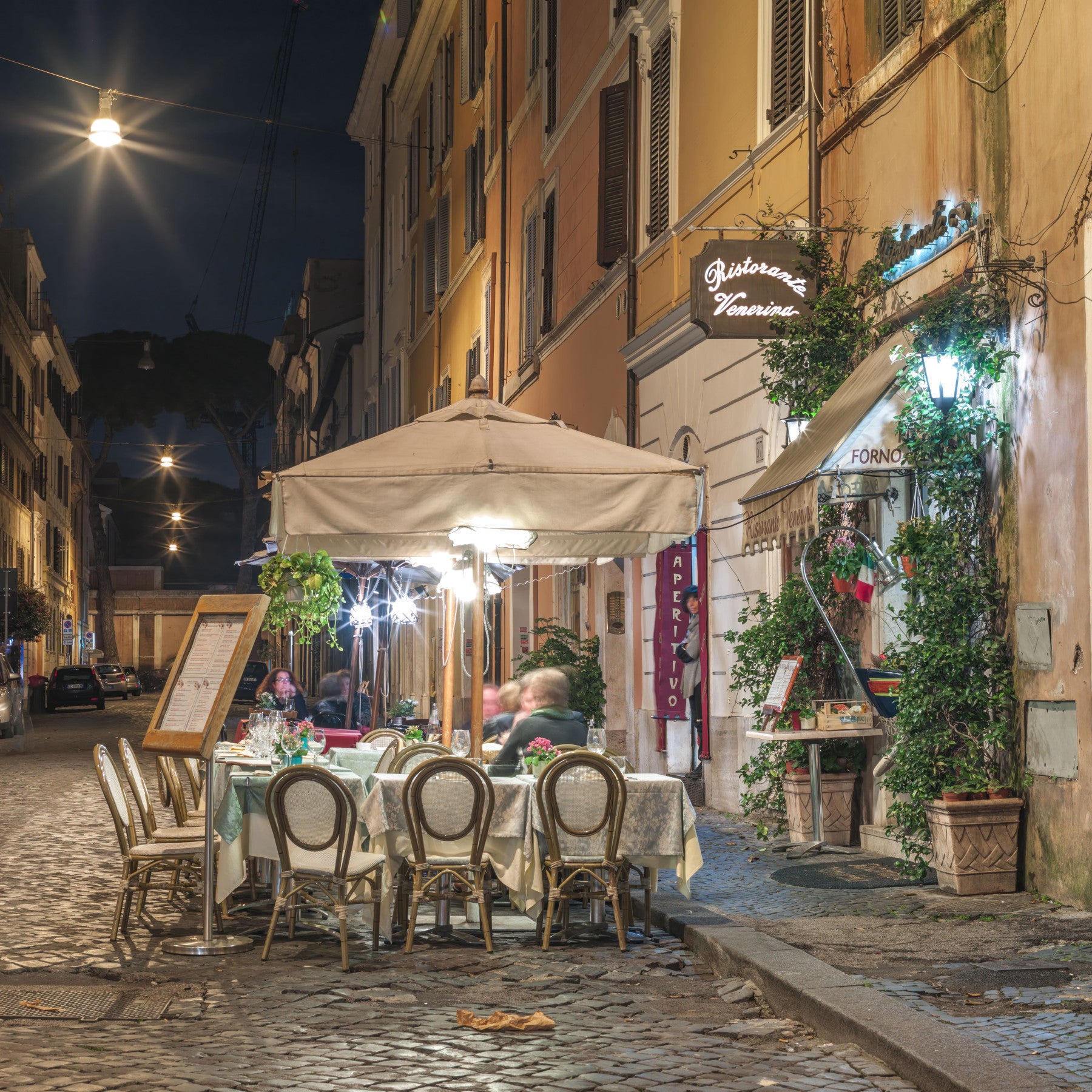 Cobblestone European Evening Bistro Wall Mural