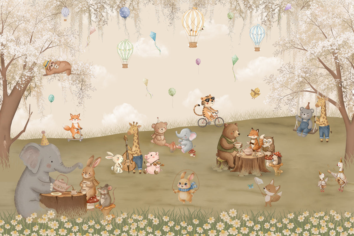 Forest Friends Tea Party Meadow Wall Mural in your room