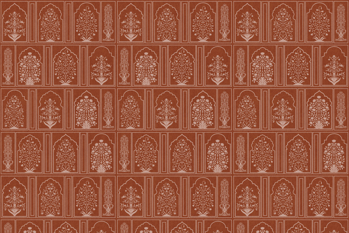 Mughal Terracotta Floral Archway Wall Mural in your room — zoomed