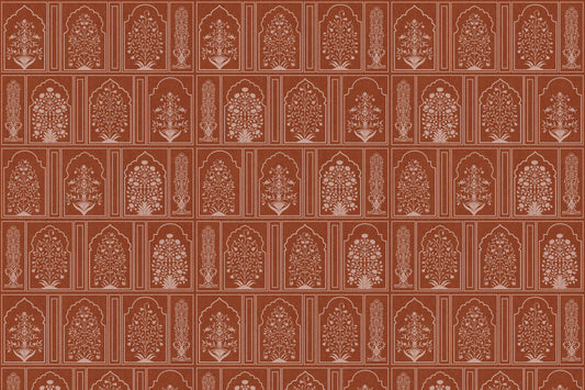 Mughal Terracotta Floral Archway Wall Mural