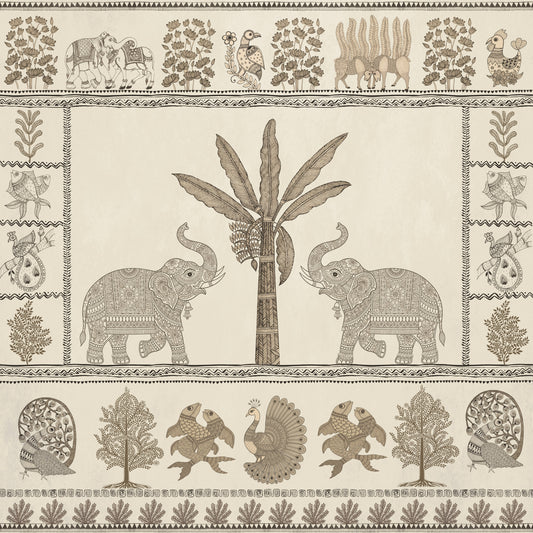 Indian Heritage Elephant and Tree Scene Wall Mural