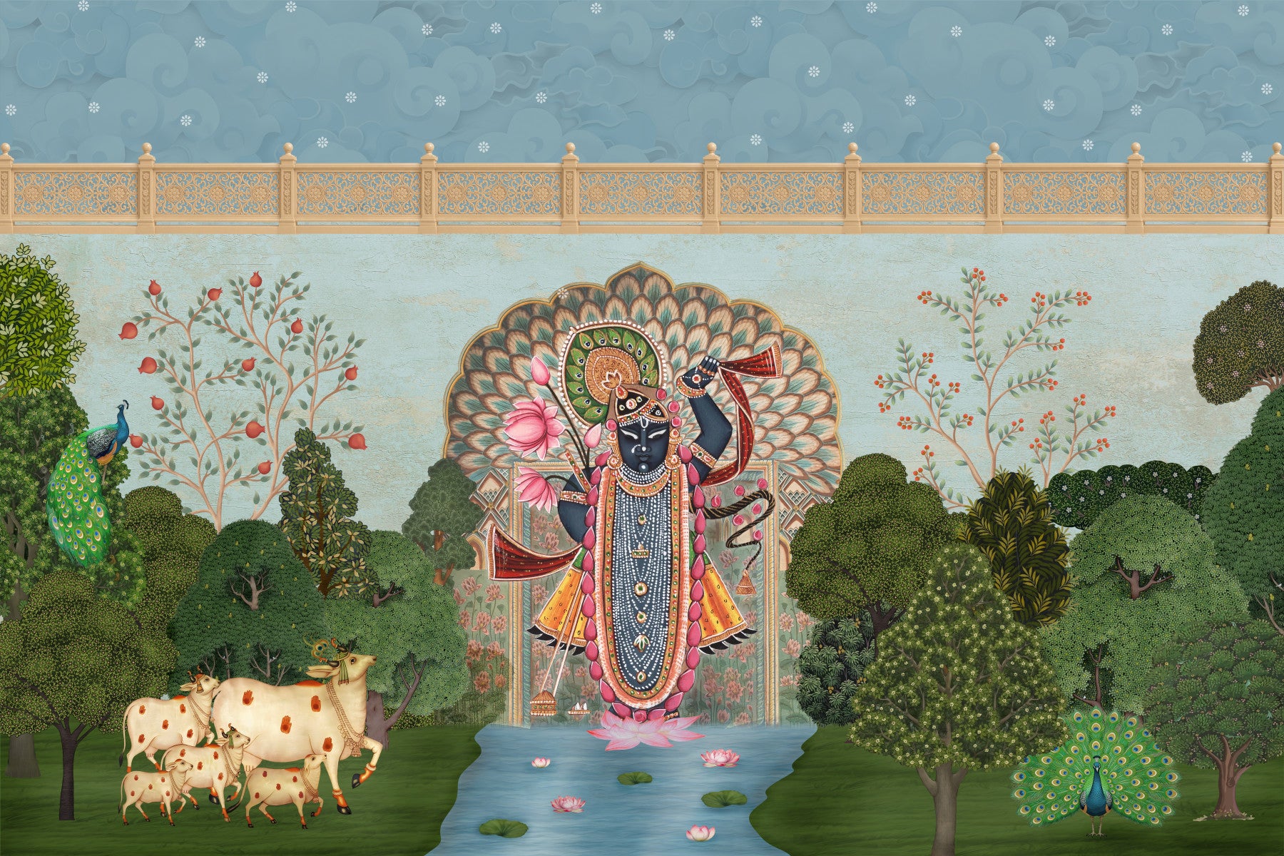 Krishna Divine Garden Landscape Wall Mural