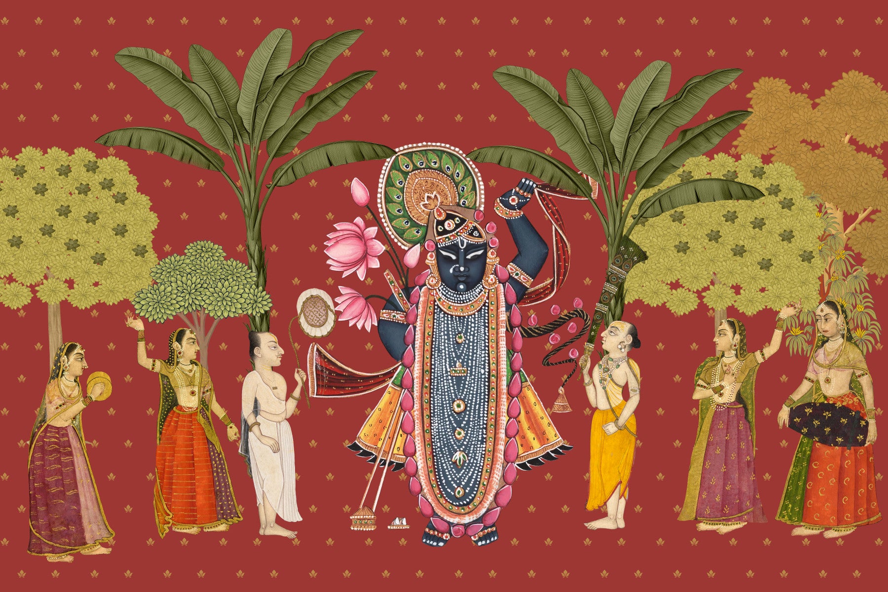 Krishna and Gopis Traditional Indian Art Wall Mural