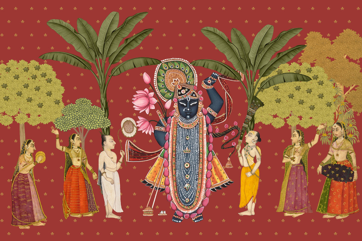 Krishna and Gopis Traditional Indian Art Wall Mural