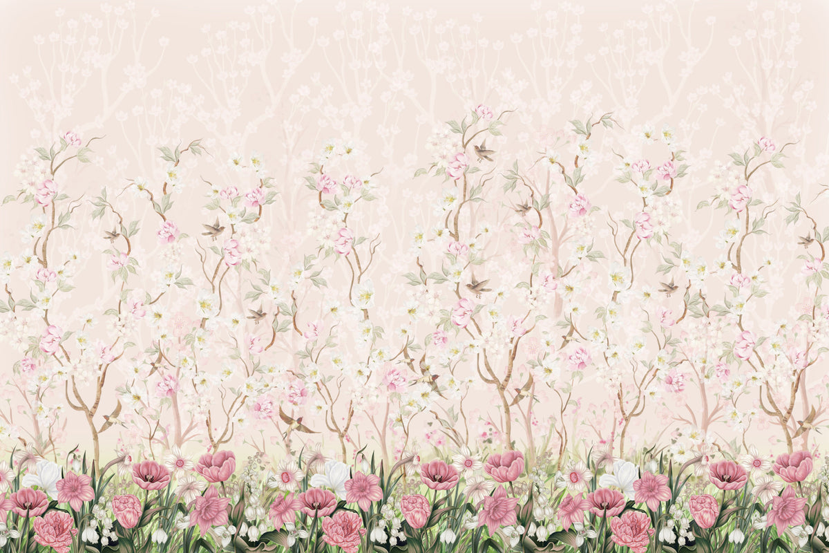 Blossoming Garden Meadow Wall Mural in your room — zoomed