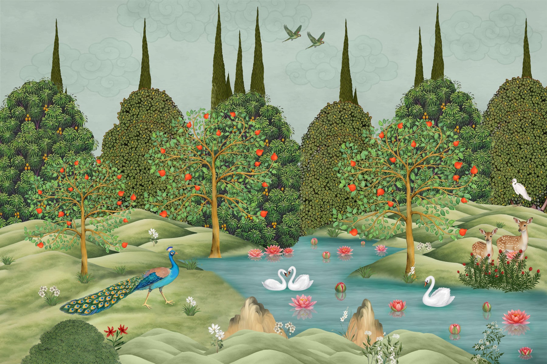 Enchanted Garden Wildlife Scene Wall Mural