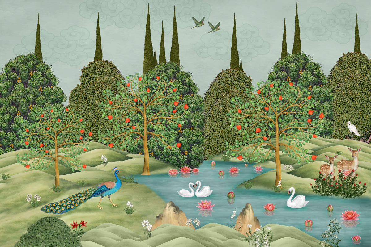 Enchanted Garden Wildlife Scene Wall Mural