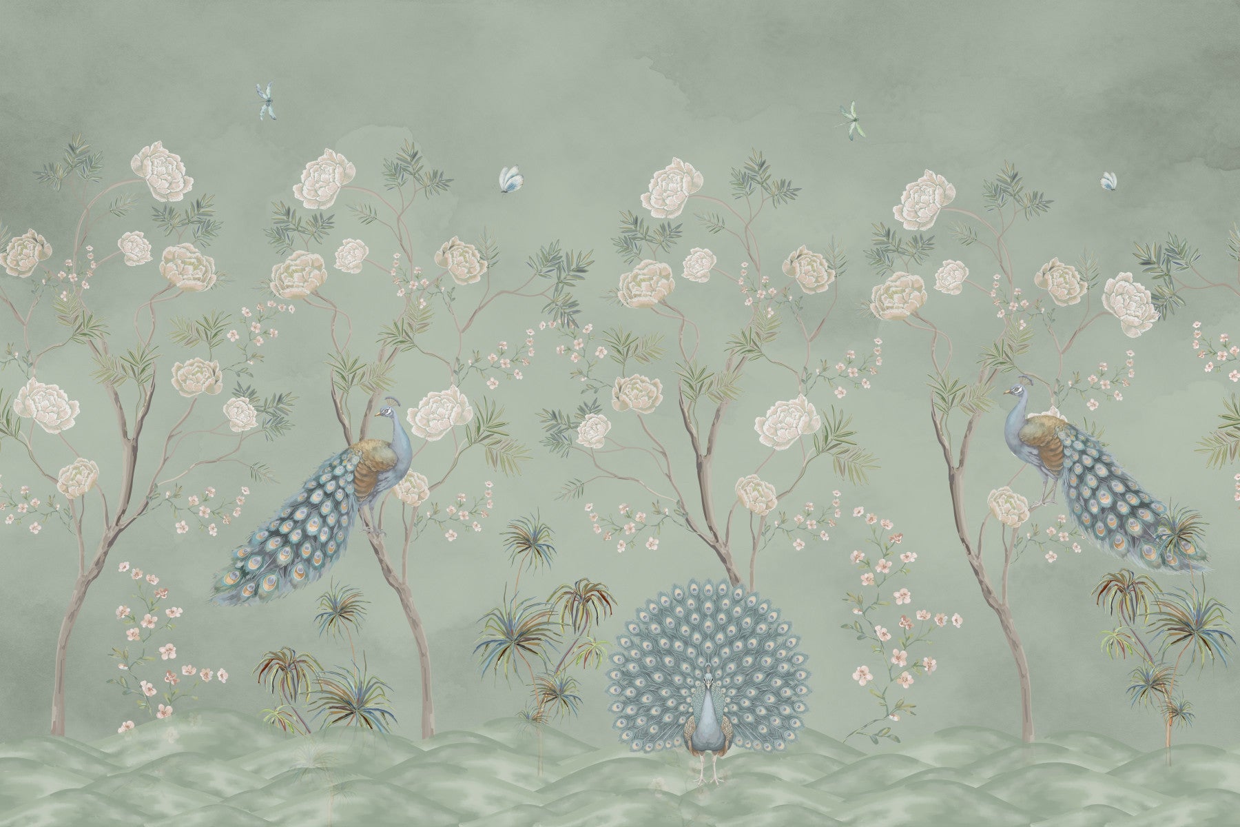 Sage Garden Peacock Scene Wall Mural
