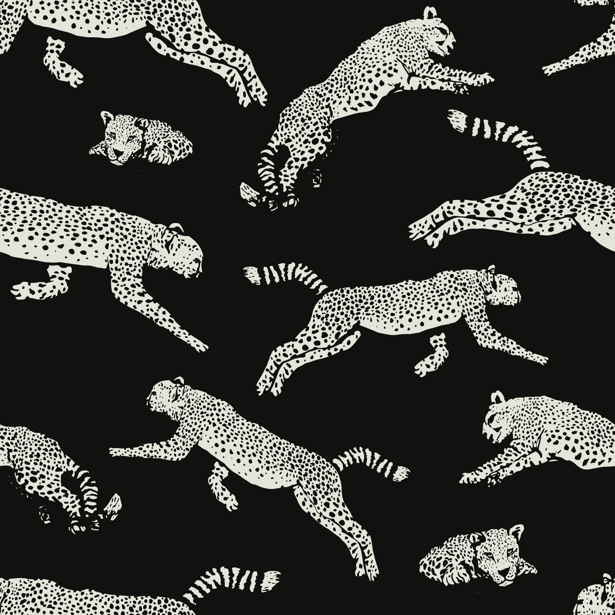 Monochrome Cheetah Motion Pattern Wallpaper⁠ in your room — zoomed