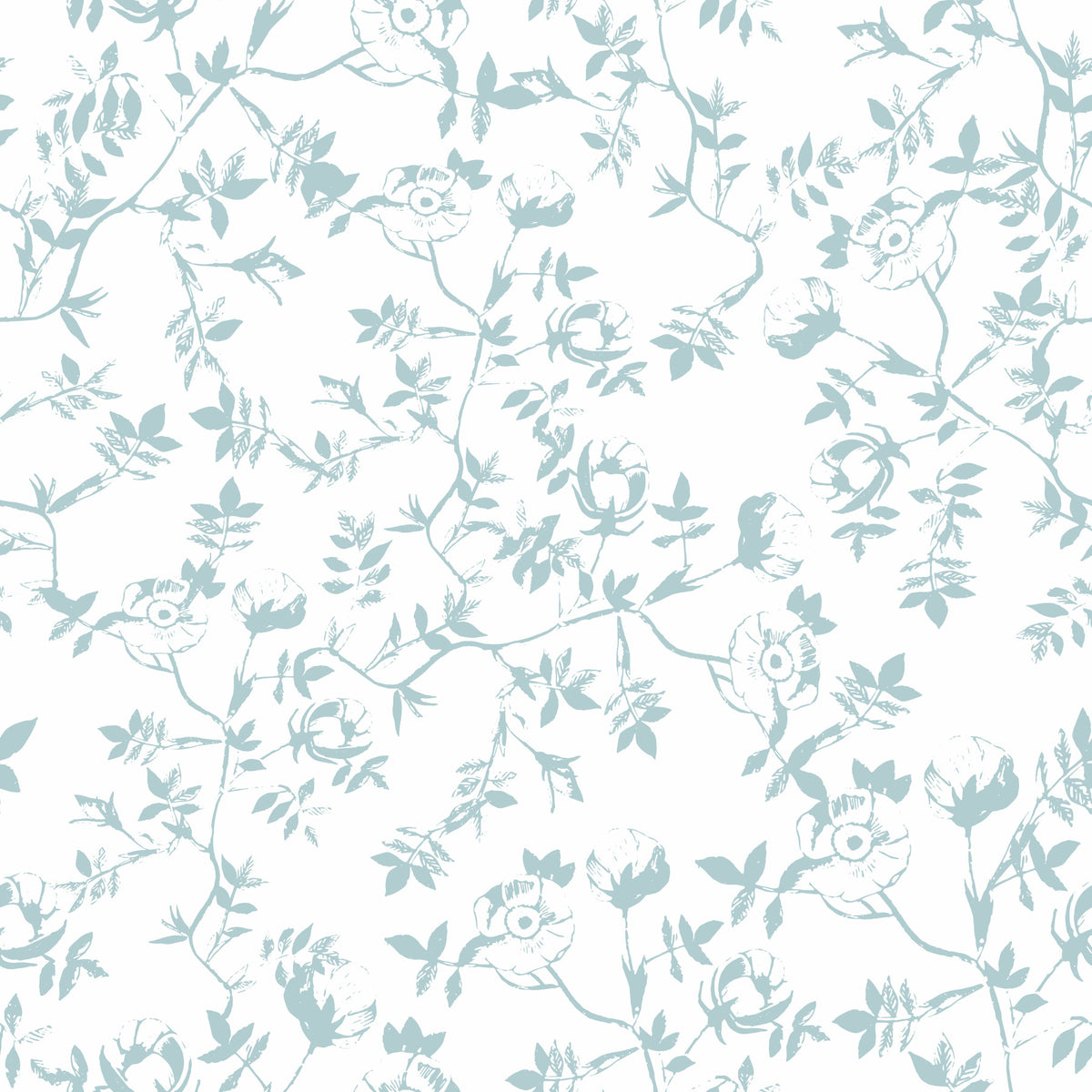 Serene Blue Floral Sketch Wallpaper⁠