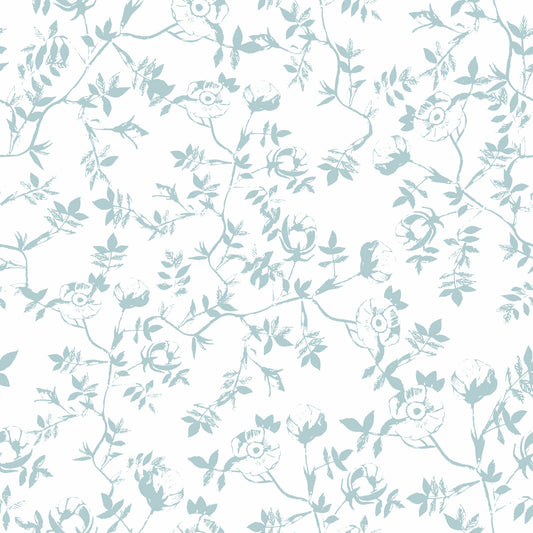 Serene Blue Floral Sketch Wallpaper⁠