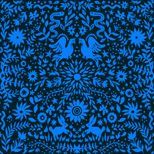 Cobalt Folklore Folk Art Pattern Wallpaper⁠