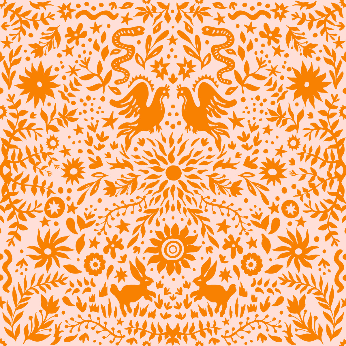 Mexican Folk Art Sun and Animal Pattern Wallpaper⁠ in your room — zoomed