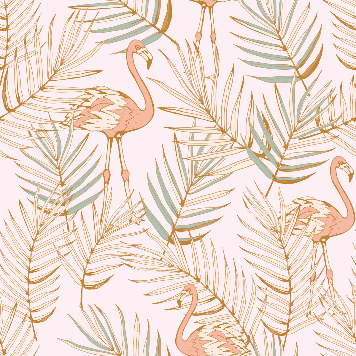 Pink Flamingo Tropical Palm Retreat Wallpaper⁠ in your room