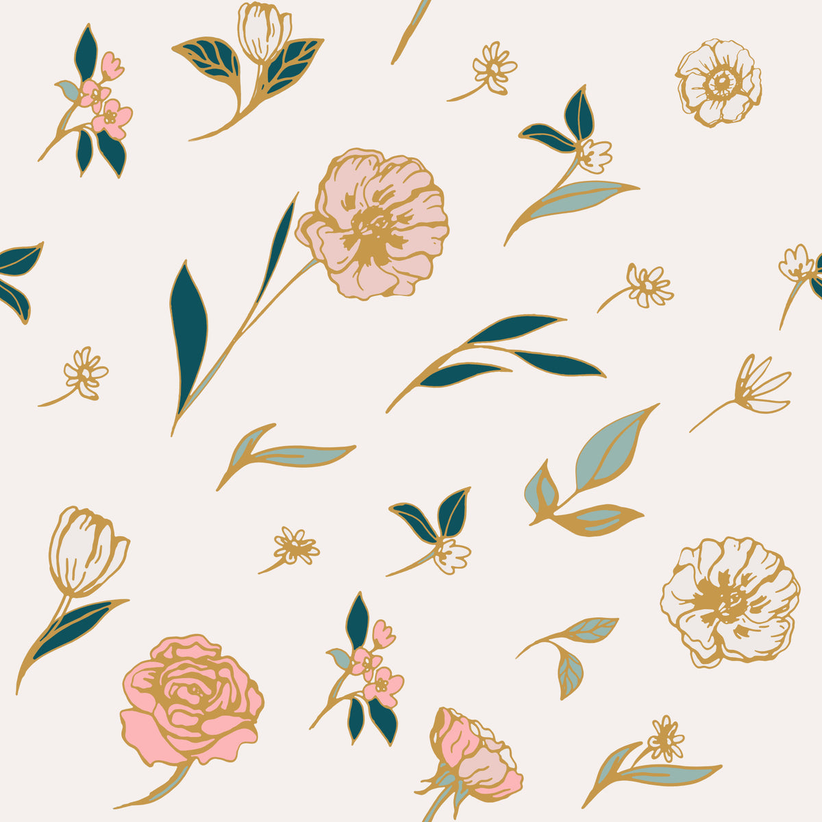 Soft Blush Floral Sketch Wallpaper⁠ in your room