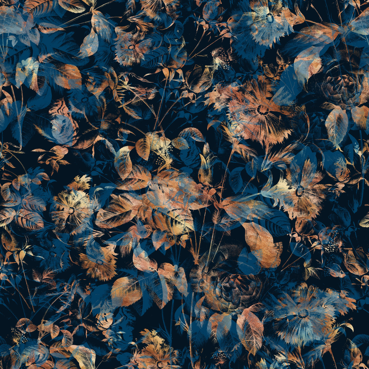 Midnight Copper Floral Bloom Wallpaper⁠ in your room — zoomed