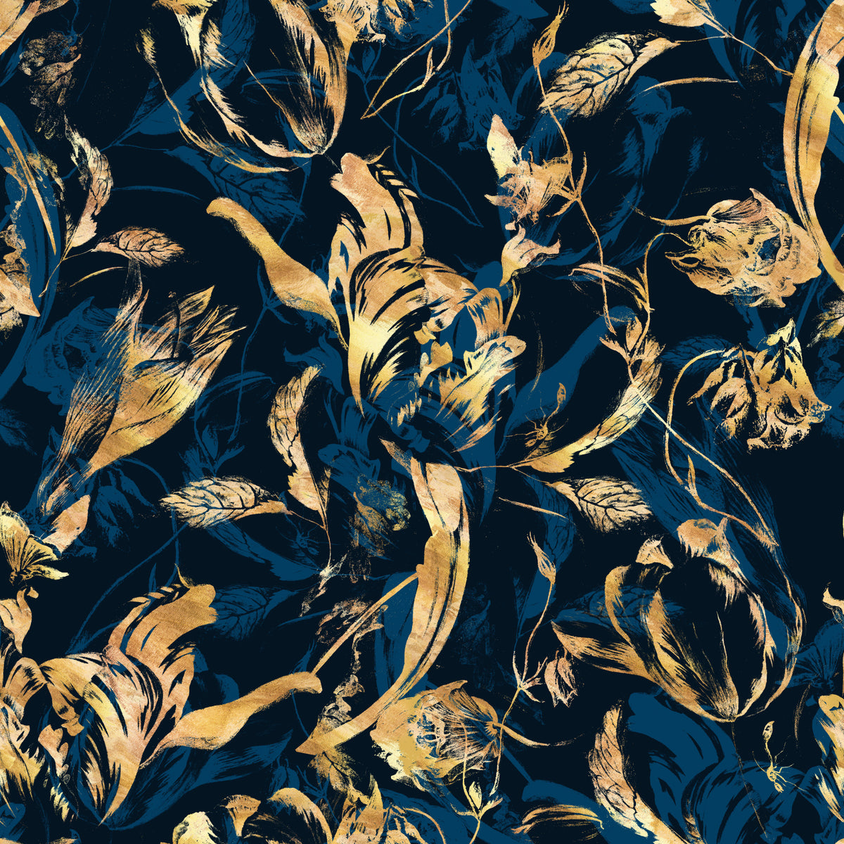 Midnight Flora Brushwork Wallpaper⁠ in your room