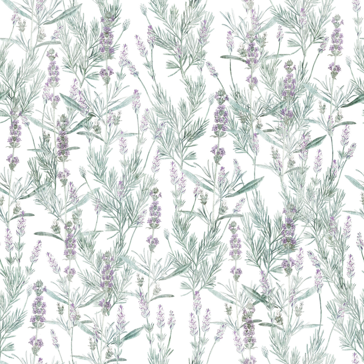 Serene Lavender Sprigs Botanical Wallpaper⁠ in your room — zoomed