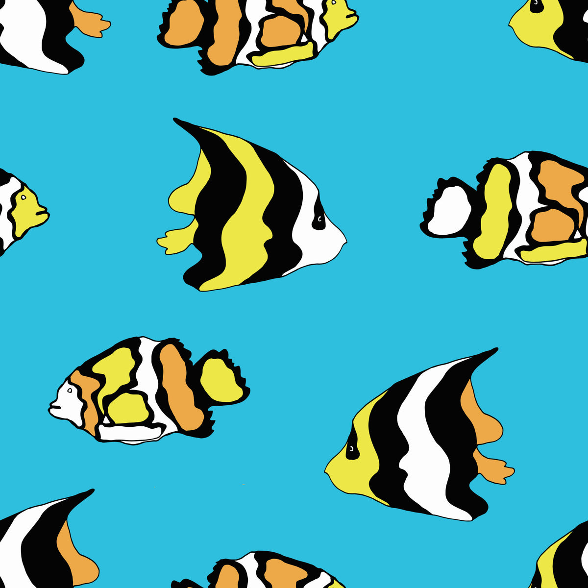 Tropical Fish Playful Ocean Pattern Wallpaper⁠ in your room