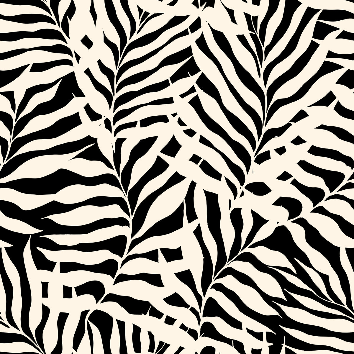 Cream and Black Palm Leaf Botanical Wallpaper⁠ in your room