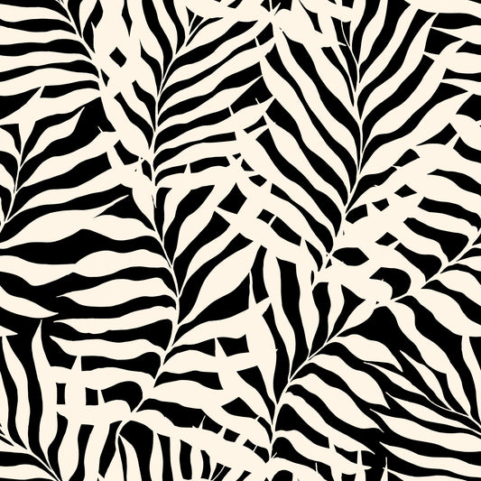 Cream and Black Palm Leaf Botanical Wallpaper⁠