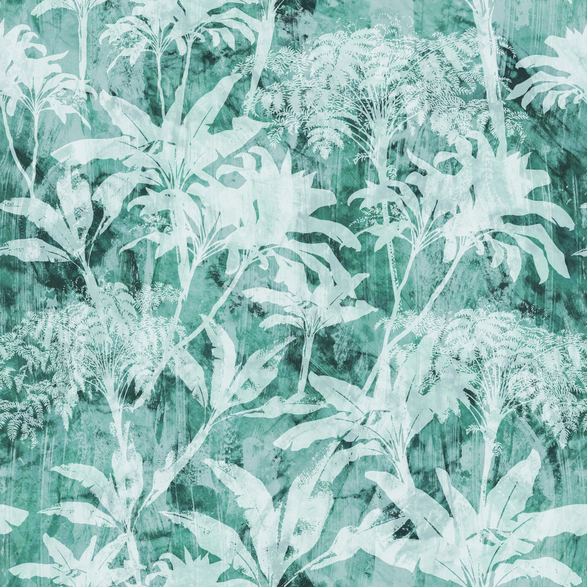 Teal Tropical Botanical Foliage Wallpaper⁠