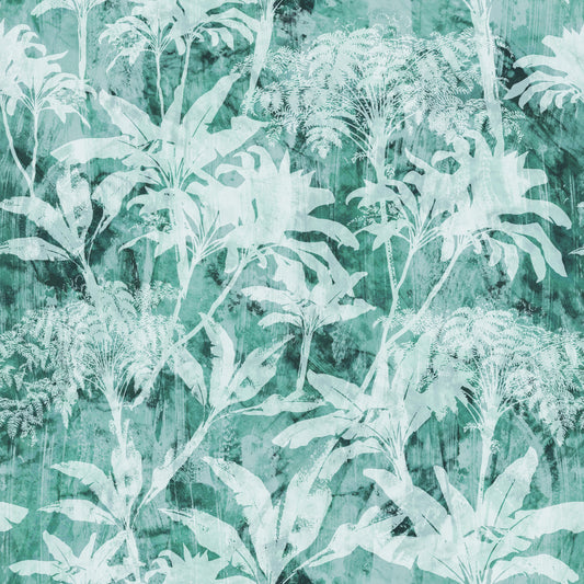 Teal Tropical Botanical Foliage Wallpaper⁠