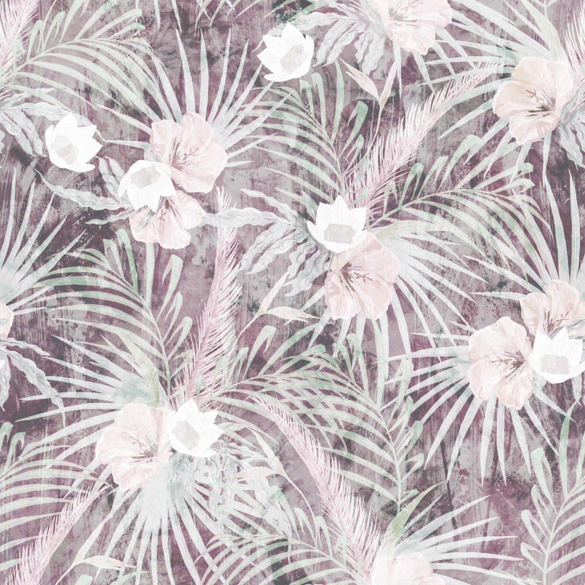 Muted Tropical Palm and Floral Drift Wallpaper⁠ in your room