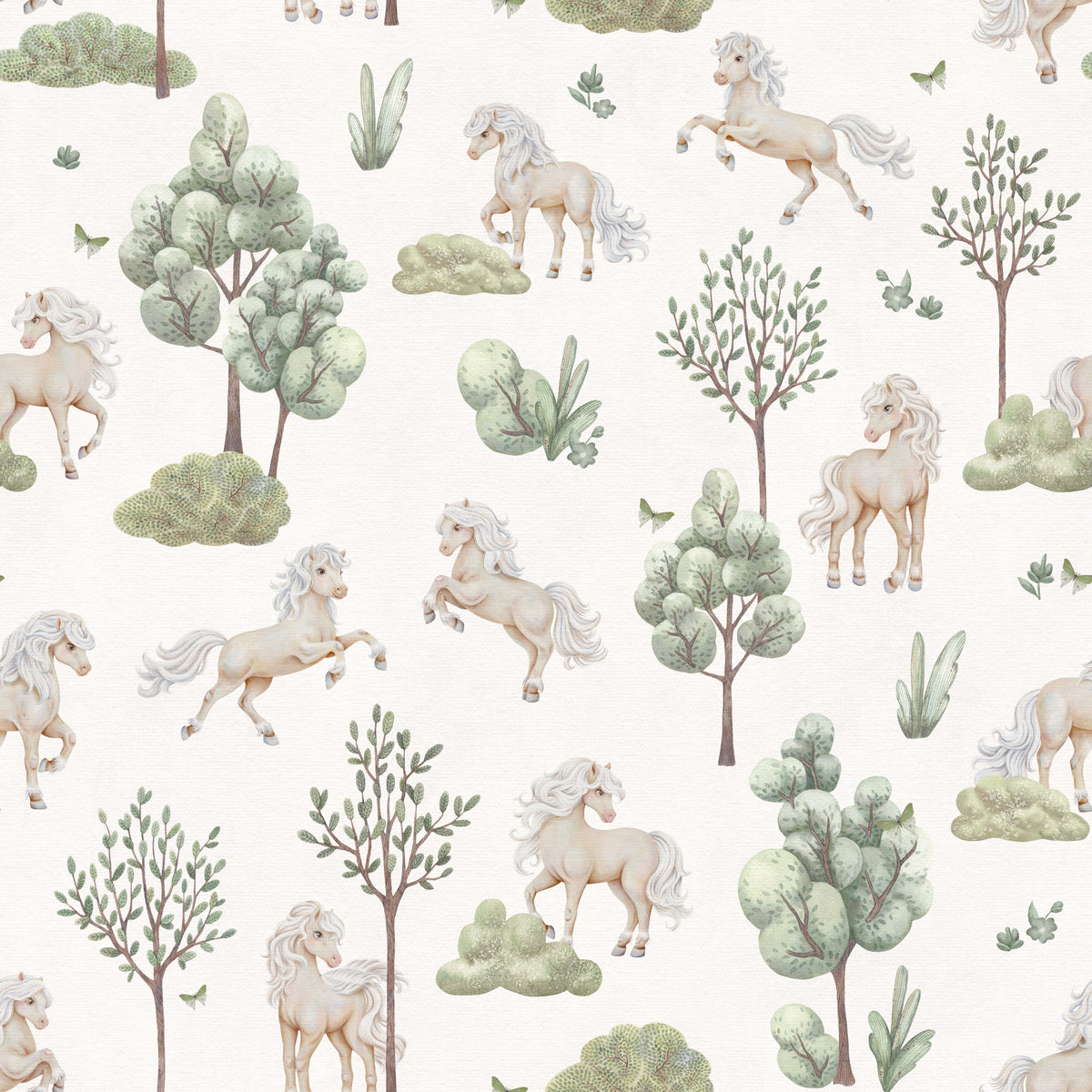 Galloping Pony Woodland Scene Wallpaper⁠ in your room — zoomed